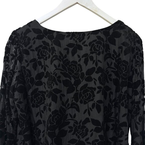 DREW Womens Top Size Small Black Burnout Velvet Blouse Long Sleeve - Picture 3 of 9